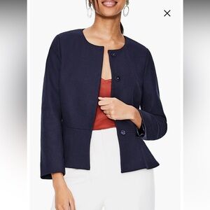 NWOT Boden Collarless Cotton Blend Navy Jacket - Polperro style - sz 12